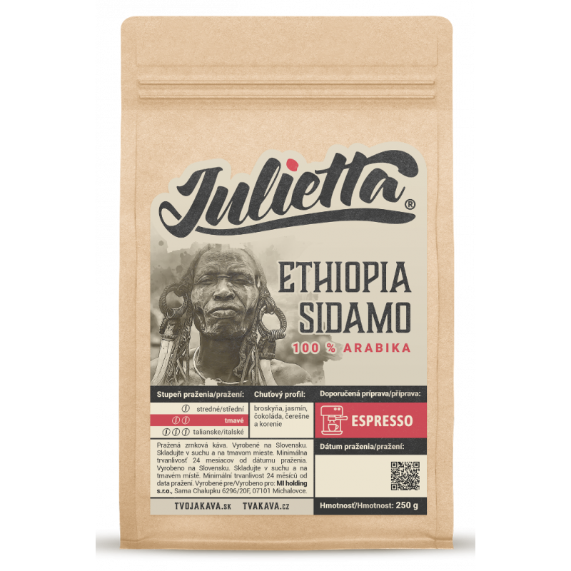 Julietta Ethiopia Sidamo čerstvo pražená zrnková káva 250 g