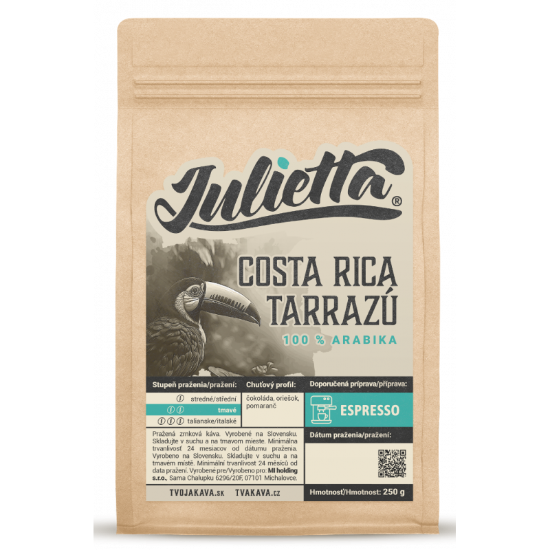 Julietta Costa Rica Tarrazú čerstvo pražená zrnková káva 250 g