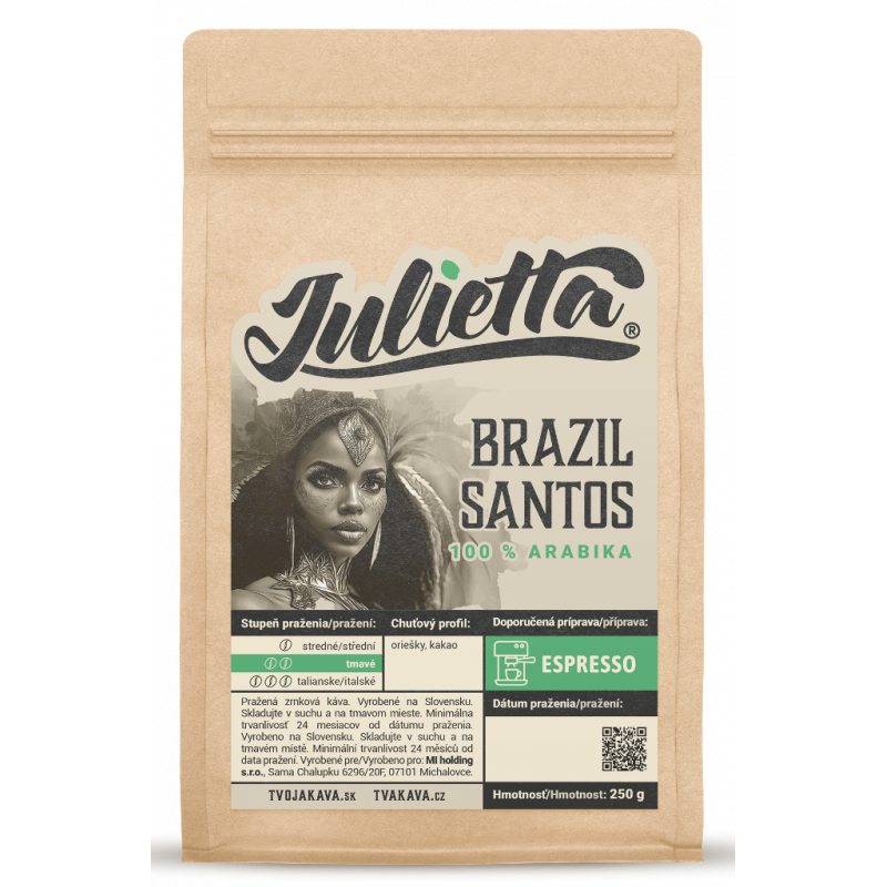Julietta Brazil Santos čerstvo pražená zrnková káva 250 g
