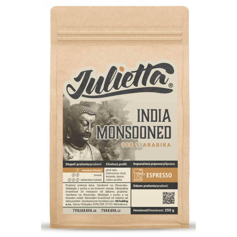 Julietta India Monsooned čerstvo pražená zrnková káva 250 g