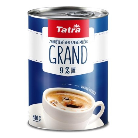 Plechovka Tatra kondenzované mlieko 410 g – nesladené plnotučné, vhodné do kávy