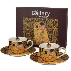 Bozk Brown – sada 2 šálok na espresso s podšálkami, pohľad spredu