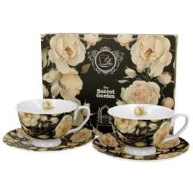 English Roses Black – sada 2 šálok, pohľad spredu