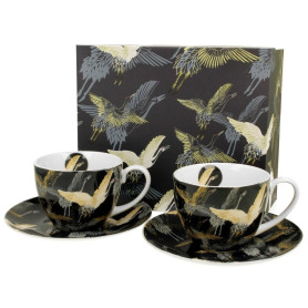 Žeriavy v noci – sada 2 šálok na cappuccino, pohľad spredu