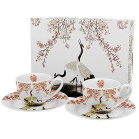 Sakura a žeriavy – sada 2 espresso šálok, pohľad spredu