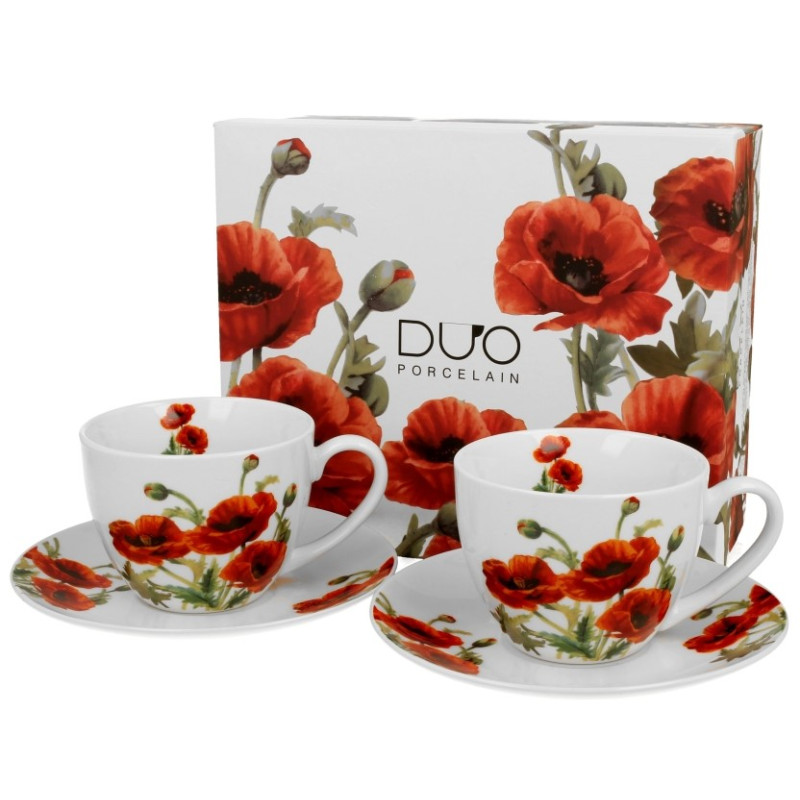 Červené maky – sada 2 šálok na cappuccino