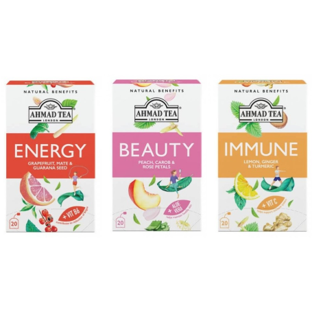 Darčekový set Ahmad Tea Fit & Beauty Box s tromi funkčnými čajmi.