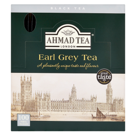 Ahmad Tea Earl Grey 100 ks balenie čierny čaj krabička pohľad spredu