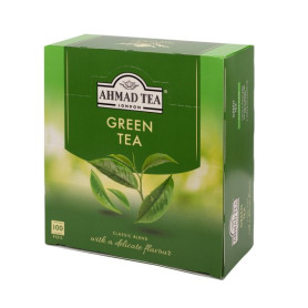 Ahmad Tea Green Tea 100 ks zelený čaj balenie v alu sáčkoch krabička pohľad zboku