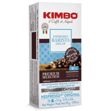 Kimbo Decaf Premium kapsuly pre Nespresso 10 ks predná strana balenia